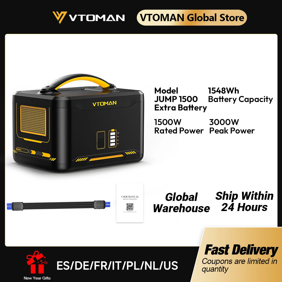 VTOMAN Jump 1500 Extra Battery 1548Wh, LiFePO4/ Battery Jump 1000 & Jump 1500X & Jump 1800 Power