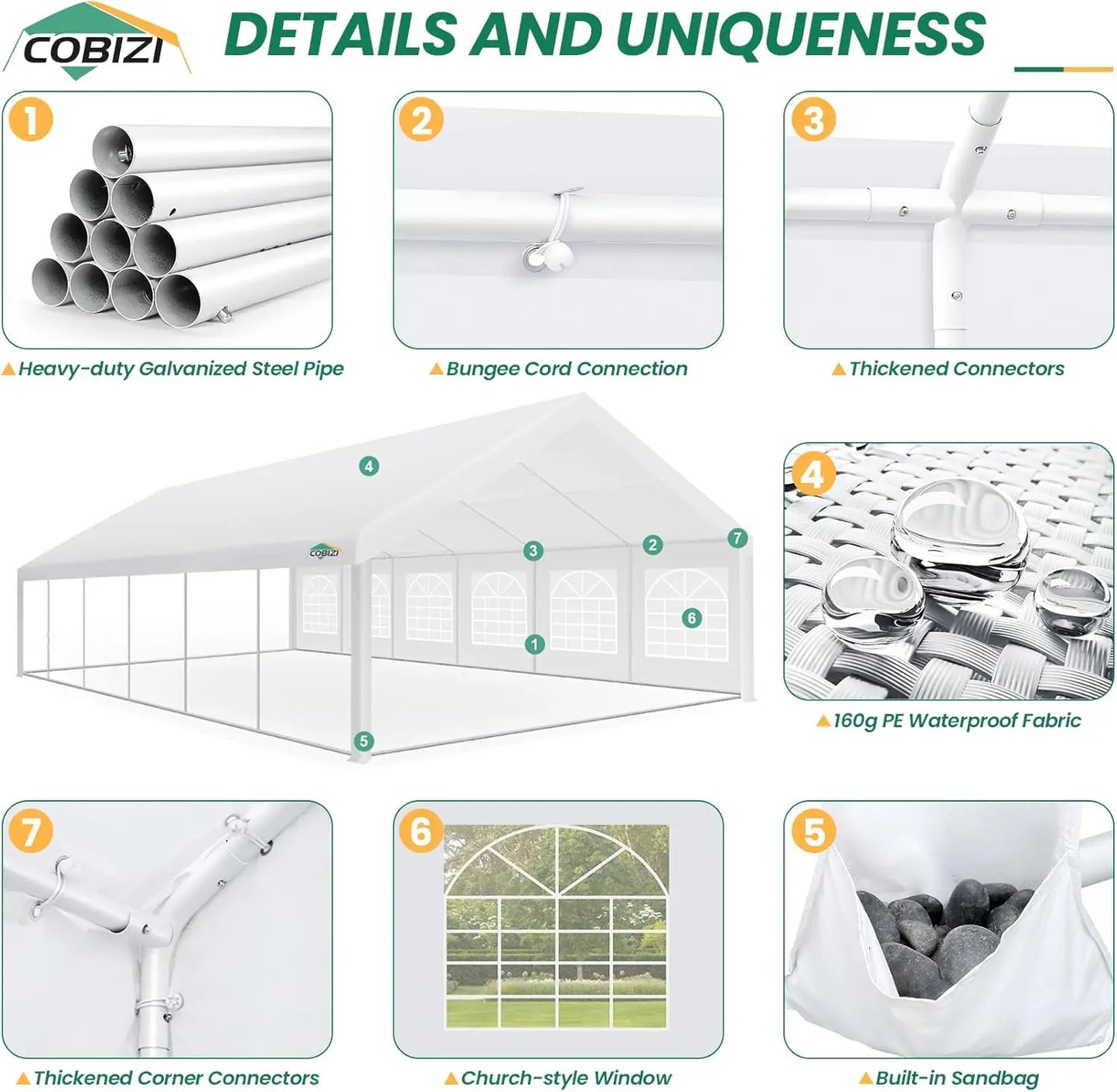 COBIZI 20x40 Party Tent Heavy Duty, Galvanized Wedding Tent, Event Shelter