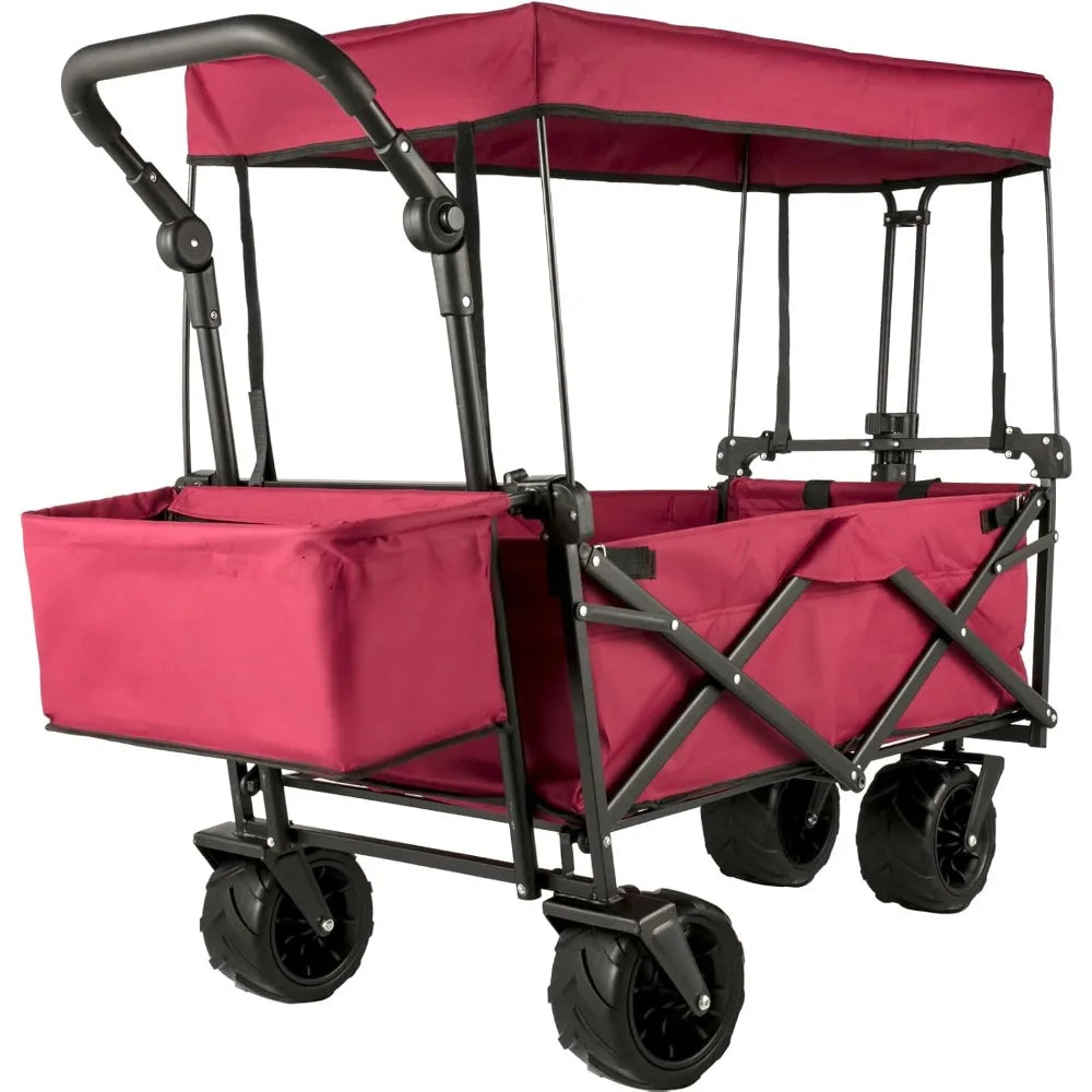 Extra Large Collapsible Garden Cart/Wagon with Removable Canopy, 220lbs Capacity with Rear Storage