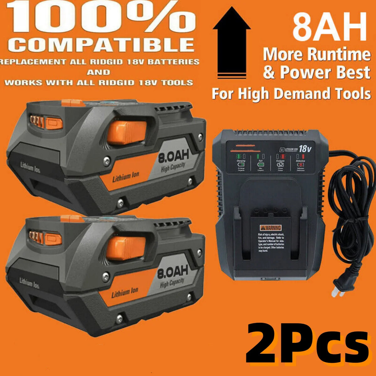 Upgraded R840087 18V 8.0Ah Lithium Battery/RIDGID 18V R840083, R840085, AC840085, Cordless