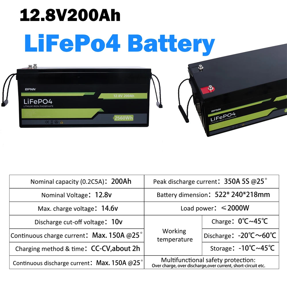 12V 200Ah 100Ah 50AH LiFePO4 Battery with BMS Lithium Iron Phosphate Batteries Pack for Solar Boat Golf Cart Wind Solar Energy