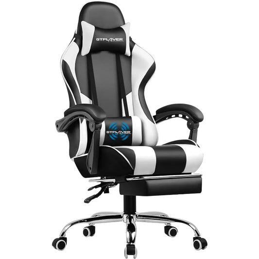 GTPLAYER Gaming Computer Chair w/Footrest and Lumbar Support, Height Adjustable Game Chair w/ 360°