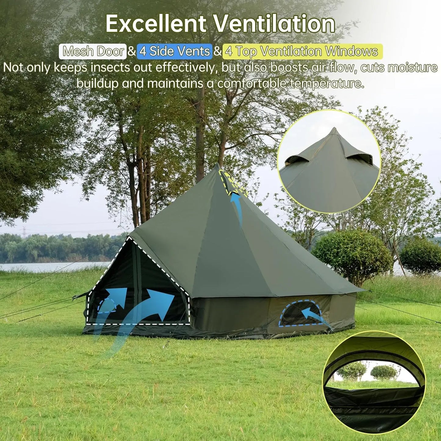 Spacious Yurt with Stove Jack, Large Glamping Tents for Four to Eight People, Four Season Shelter