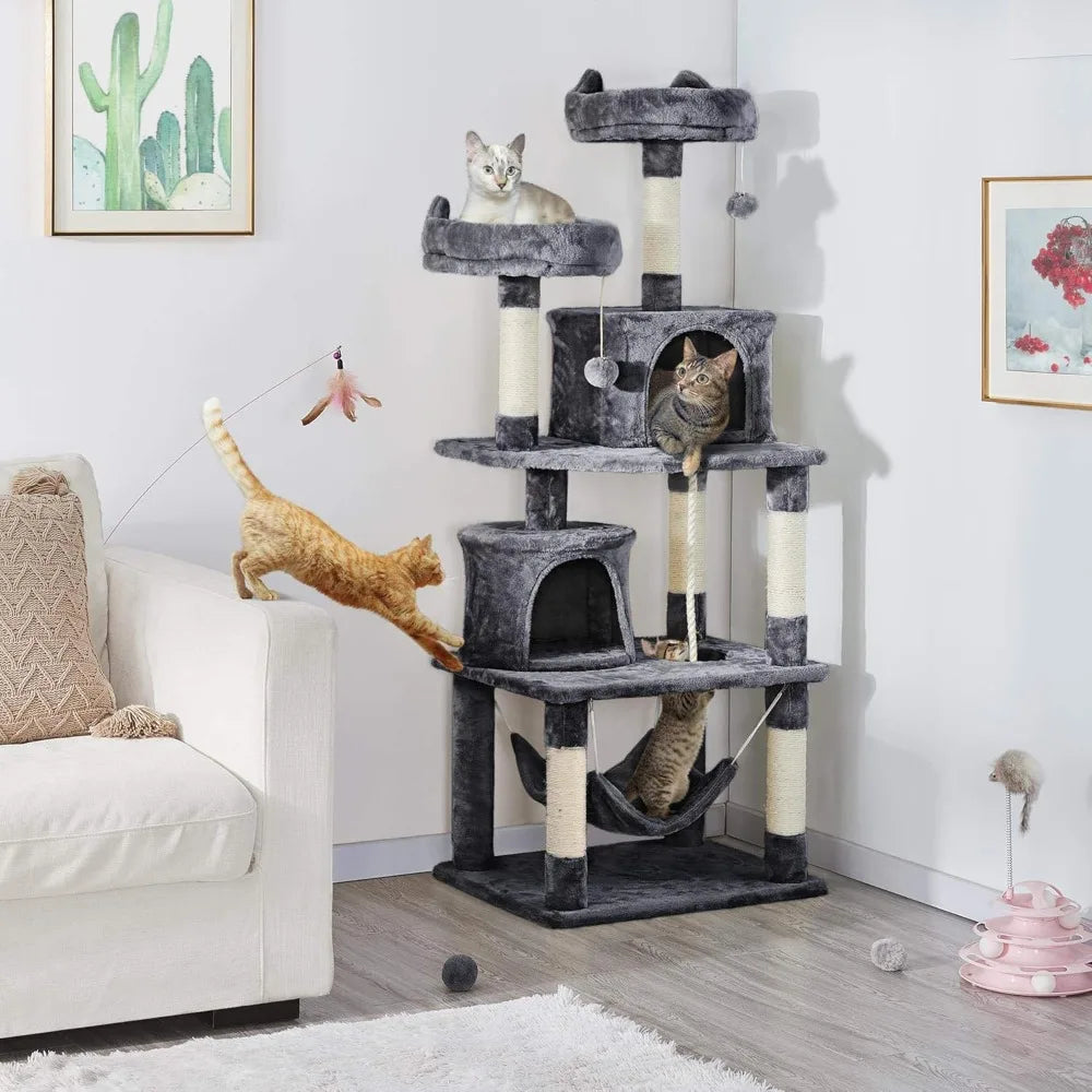 Cat Tree Cats Tower Cat Condo with Platform & Hammock, Scratching Posts for Kittens/62.2inches