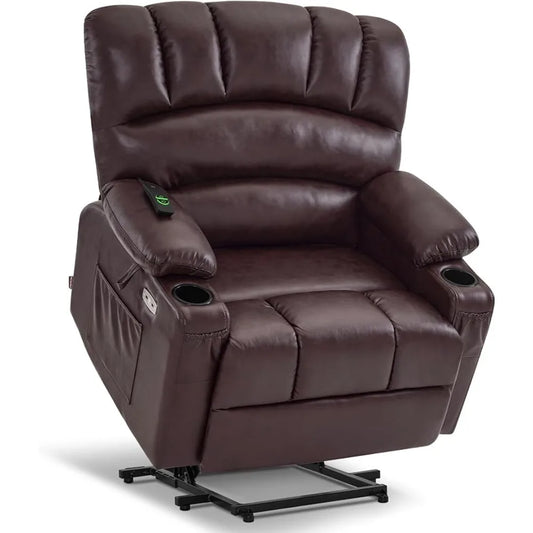 USB Ports Sofa Power Lift Recliner Chair Sofa W/Massage and Heat Cup Holders Dark Brown Side Pockets