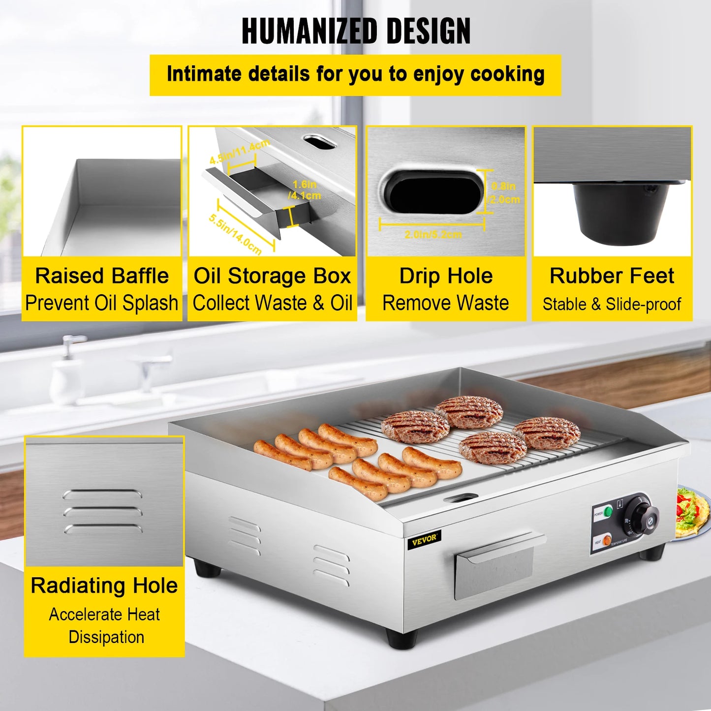 SucceBuy Electric Countertop Griddle 14"-22" Teppanyaki Grill 1600W/3200W Stainless Steel Flat Top