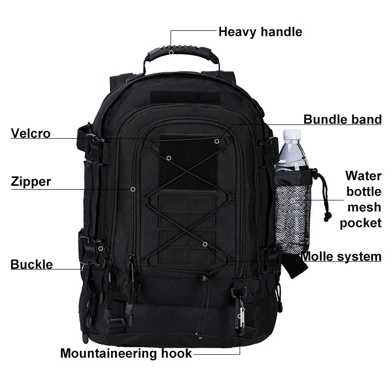 60L Military Tactical Backpack Army Molle Assault Rucksack Outdoor Travel Hiking Rucksacks