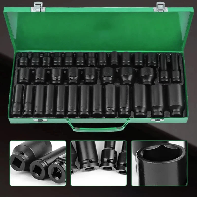 35pcs Professional Heavy-Duty 1/2" Pneumatic Tool Kit w/Air Gun, Hex Extensions, Rotary Tools