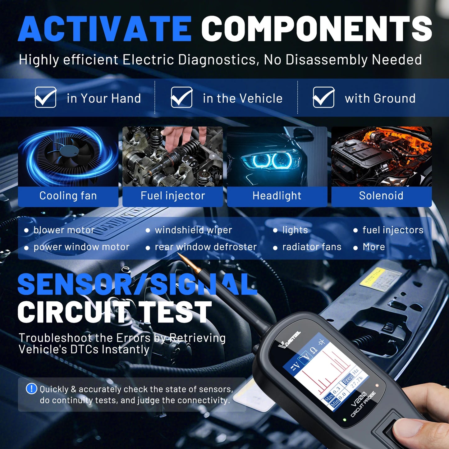 VDIAGTOOL V200 Car Electric Circuit Tester 6V-30V Power Probe Kit Electrical System Tester LCD