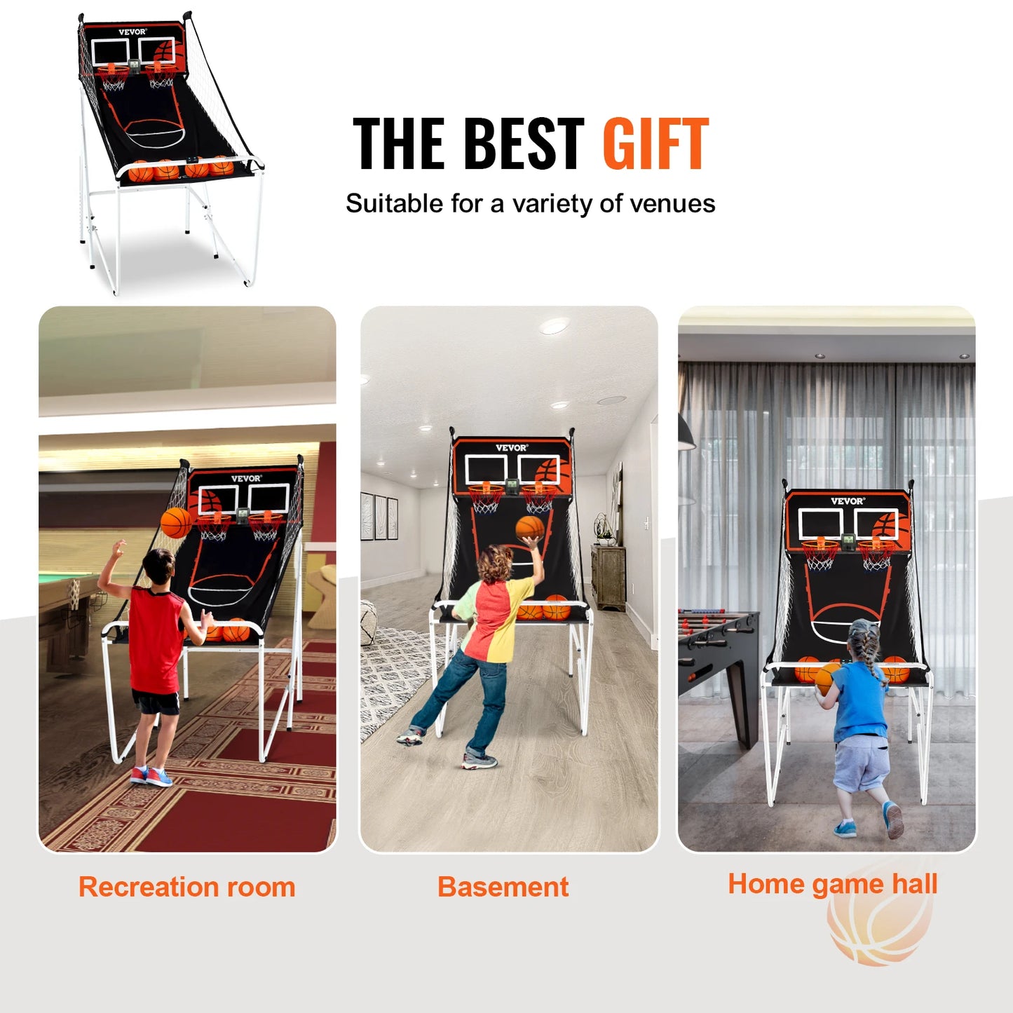 VEVOR Foldable Basketball Arcade Game, 2 Player  Home Dual Shot Sport with 4 Balls 8 Game Modes