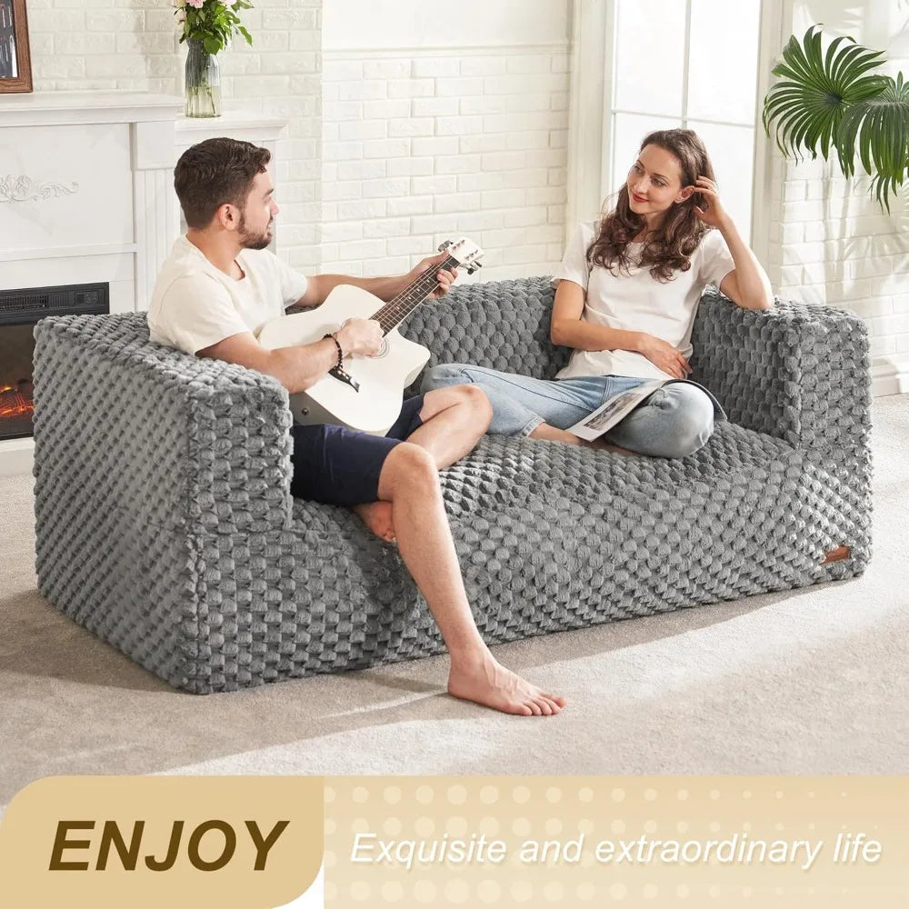 Bean Bag Sofa Chair Bean Bag Couch for Adults, Two-seat Bean Bag Chair with Armrests & Fluffy Cover