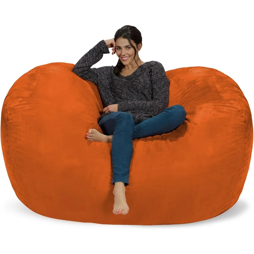 Chill Sack Bean Bag Chair/6' Memory Foam Furniture Bag & Large Lounger Soft Microfiber Cover/Orange