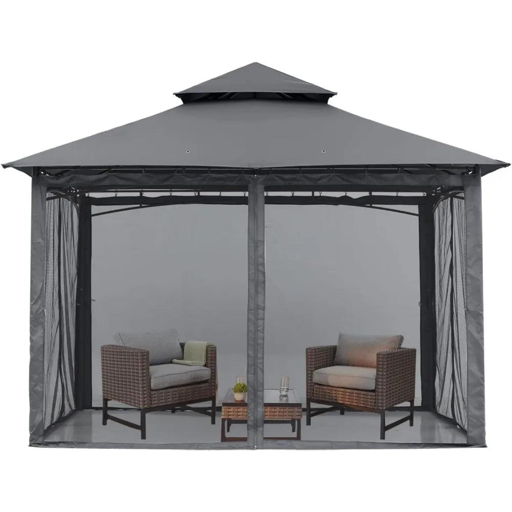 Outdoor Garden Gazebo for Patios with Stable Steel Frame and Netting Walls (8x8,Dark Gray) Pergola