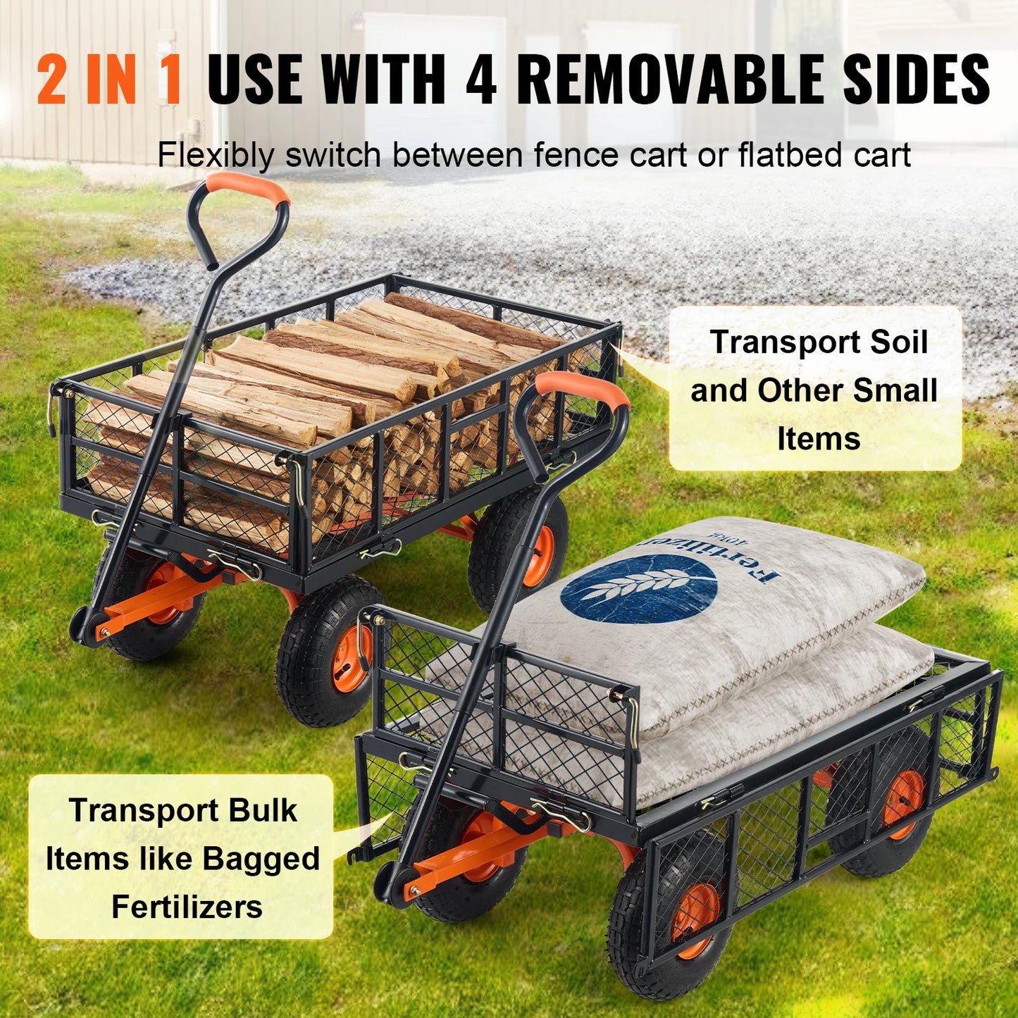 SucceBuy Garden Cart Sturdy Metal Utility Wagon Versatile Dump Cart Wheelbarrow 400/880lbs Capacity