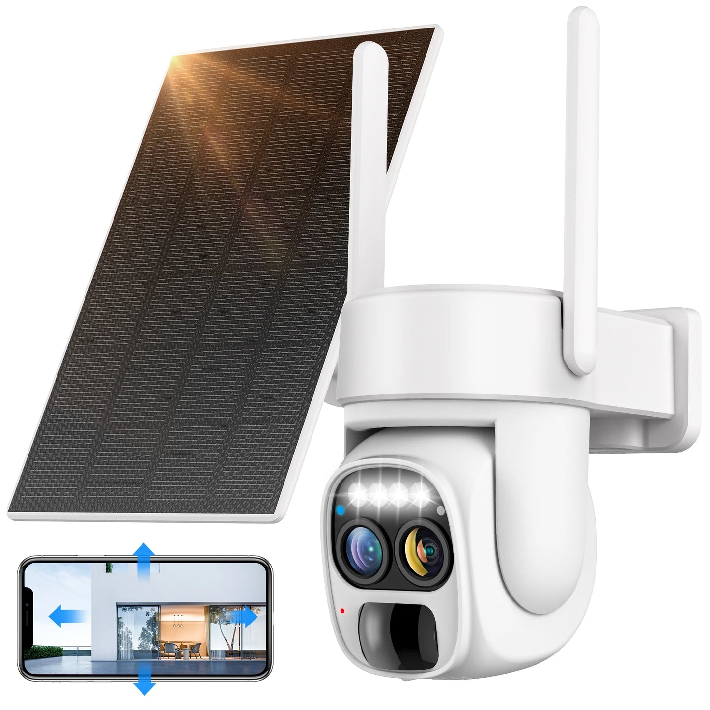 360-degree low power solar panel battery 5MP 2K FHD[10x zoom]2.4G WiFi with spotlight alarm, PTZ motion detection,CCTV