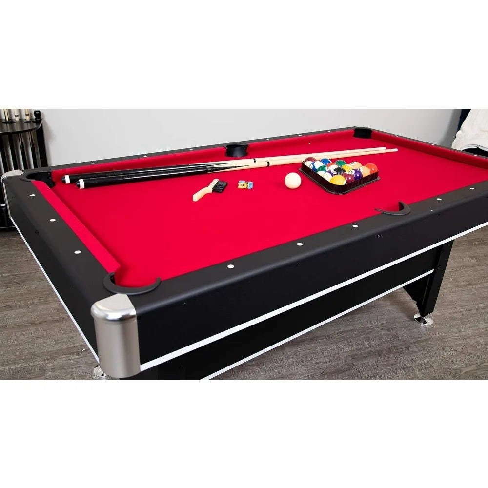 Spartan 6-ft Pool Table with Table Tennis Top - Black with Red Felt