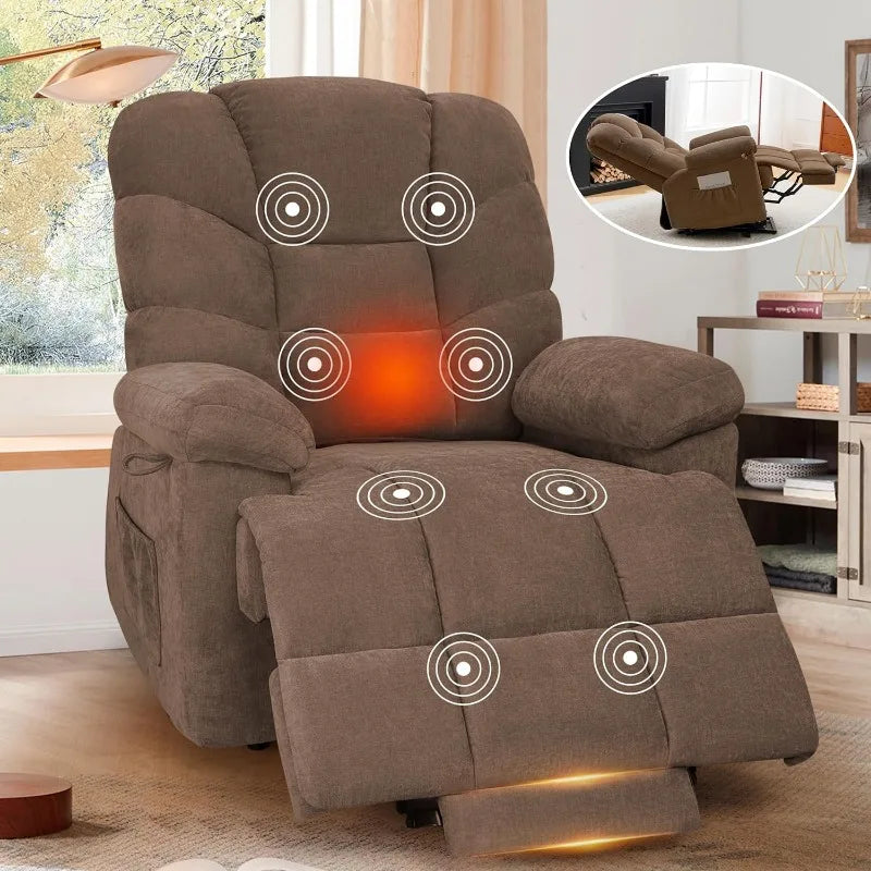 Power Lift Recliner Chair for Elderly, Plush Fabric Electric Recliner w/Heated & Vibration Massage