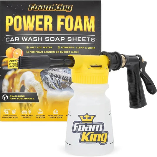 Foam King Gun Car Wash + Power Foam Car Wash Soap Strip 10ct = 5 Car Washes Connects to Garden Hose