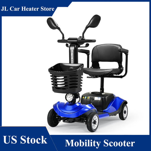 Blue 4 Wheels Folding Travel Mobility Scooter Electric Wheelchair w/Basket and Mirror