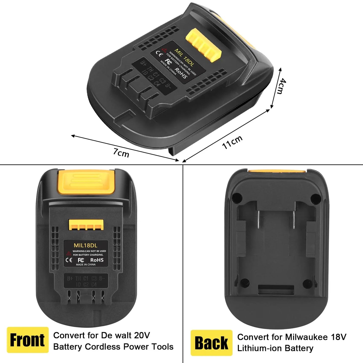 MIL18DL Battery Adapter Milwaukee to Dewalt Battery Adapter, Milwaukee M18 Battery to Dewalt 20V