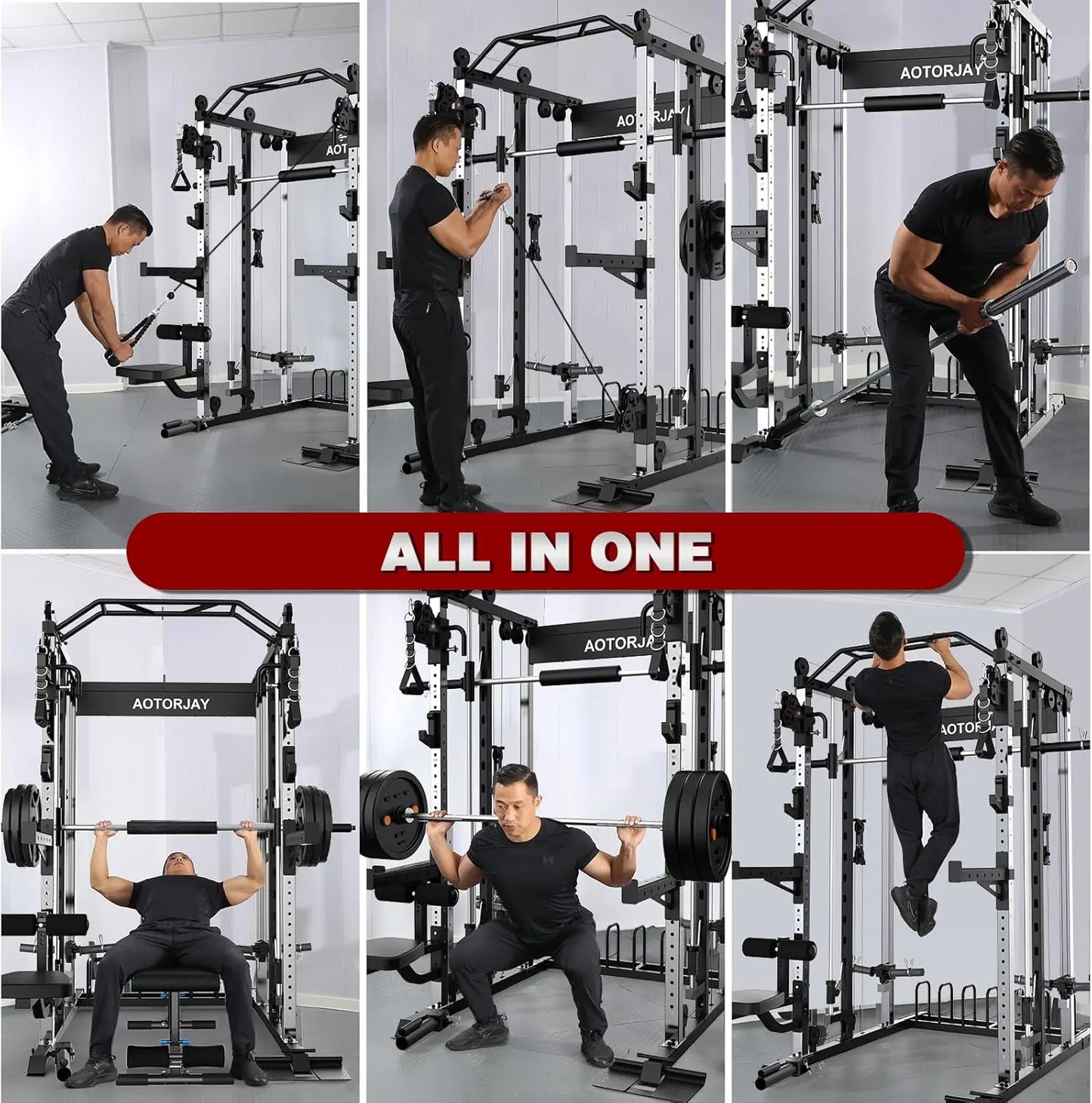 Smith Machine Home Gym Strength Training Height Adjustable Squat Rack with Smith Bar