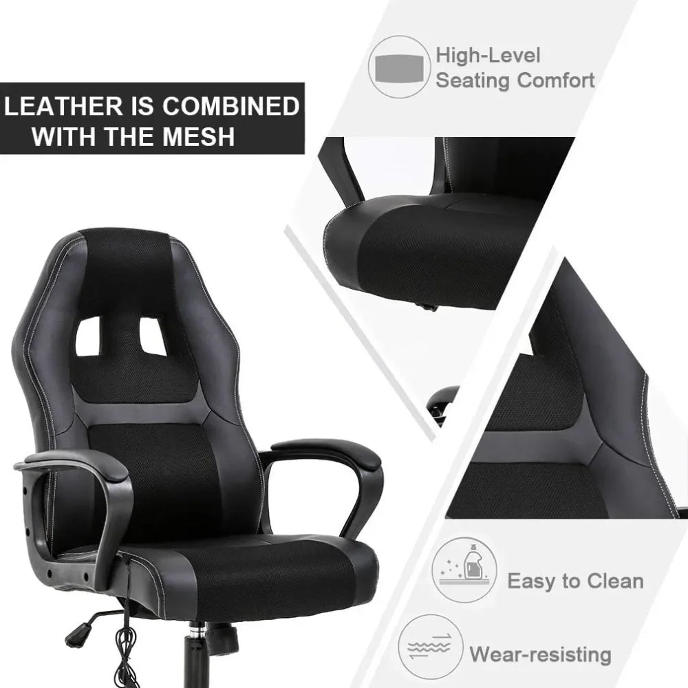 PC Gaming Chair Massage Office Chair Ergonomic Desk Chair Adjustable PU Leather Racing Chair