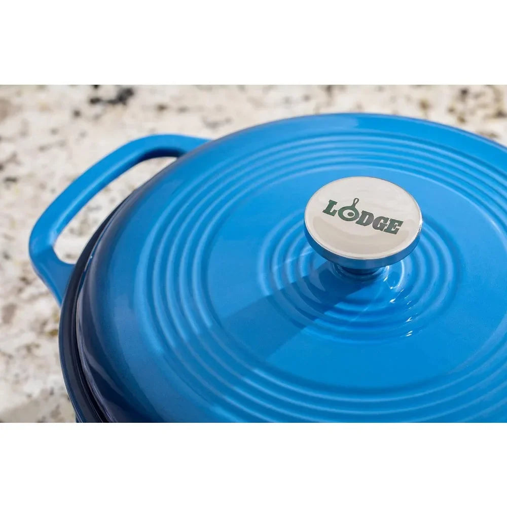 Lodge 6 Quart Enameled Cast Iron Dutch Oven with Lid – Dual Handles – Oven Safe up to 500° F BLUE