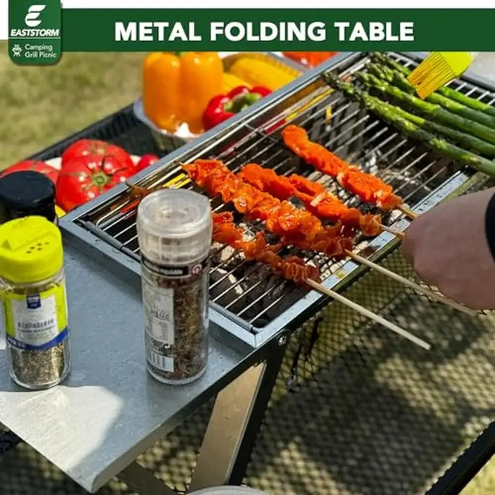 EAST STORM Portable Folding Aluminum Camping Table Adjustable Height Lightweight Sturdy Mesh Design