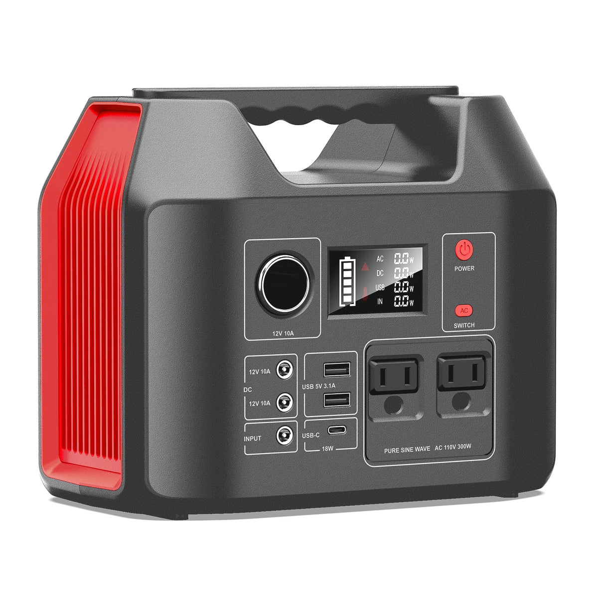 Portable Power Station 300W Solar Generator 256Wh 80000mAh Power Bank 110V AC/DC/USB/USB C LiFePO4