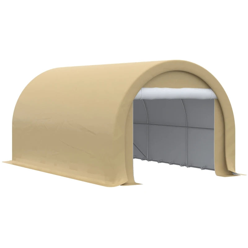 Beige 16' x 10' Carport / Storage Tent with Large Zippered Door, Anti-UV PE Canopy Cover for Car