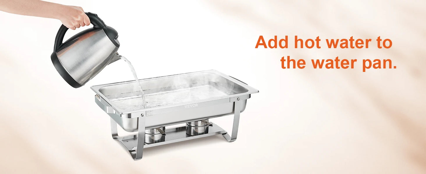 VEVOR 8QT Chafing Dish 2/4/6 Packs w/Buffet Catering Warmer Server Folding Stand Fuel Holder Tray