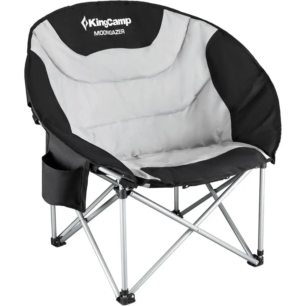 Oversized Cushioned Moon Saucer Folding Camping Chairs with Cup Holders (Black, Set of 2)