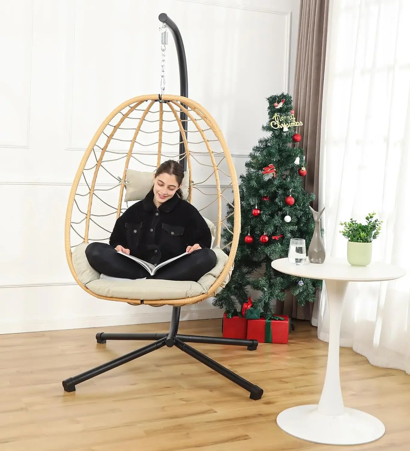 Swing Egg Chair w/Stand, Hanging Chair Nest Basket, UV Resistant, 350LBS Capacity