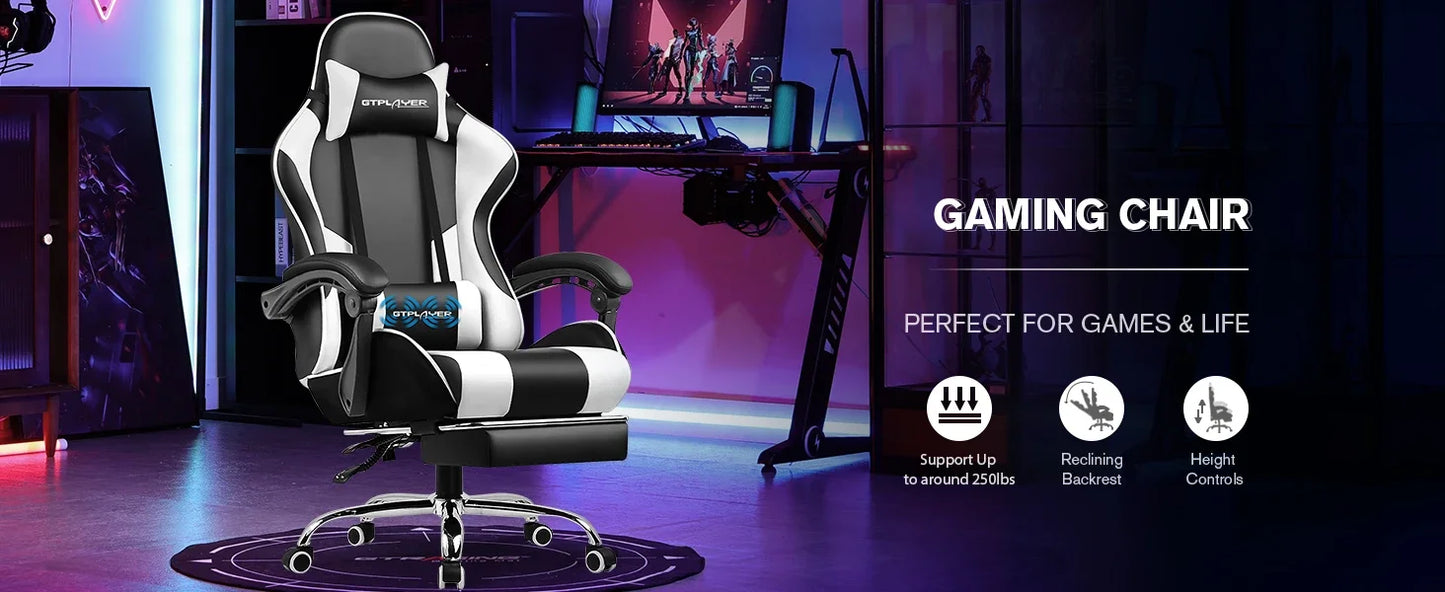 Gaming Chair, Computer Chair with Footrest and Lumbar Support, Height Adjustable Game Chair