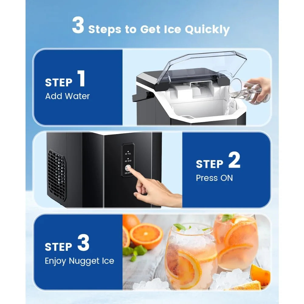 Nugget Ice Maker Countertop, Chewable Nugget Ice Cubes Machine, Quick Ice Making 34Lbs/Day