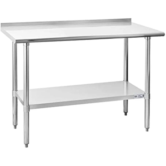 Stainless Steel Table, 24 X 48 Inches, NSF Commercial Heavy Duty Table w/Undershelf & Backsplash