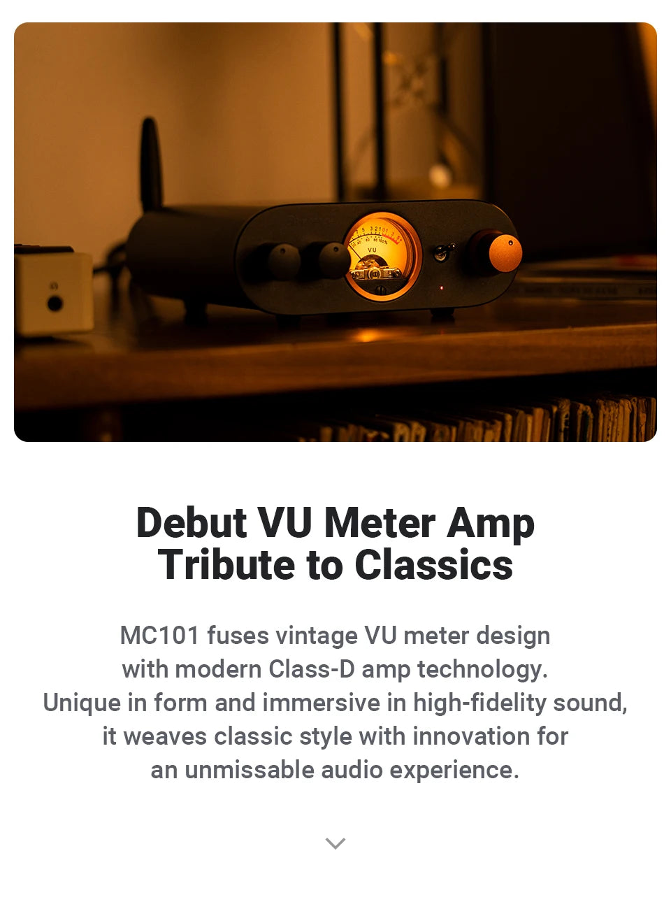 Fosi Audio MC101 Bluetooth Stereo Mini Amp with VU Meter 2 Channel HiFi Receiver for Passive Speaker