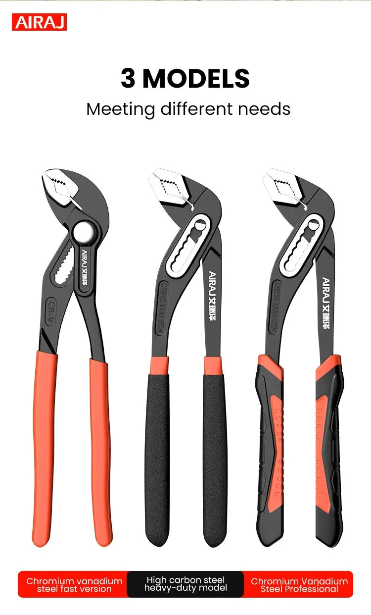 AIRAJ 8/10/12" Water Pump Pliers 3 Pack Large Jaw Heavy-Duty w/Quick-Release Lever & Non-Slip Handle