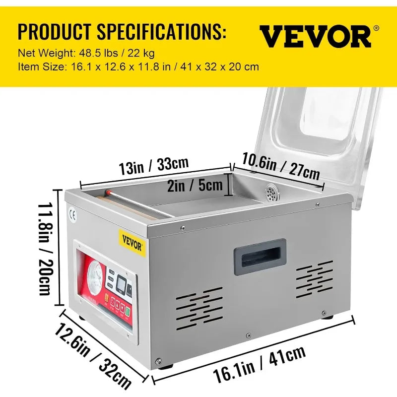 Chamber Vacuum Sealer, DZ-260A 6.5 m³/h Rate, Excellent Sealing Effect w/ Automatic Control, 110V