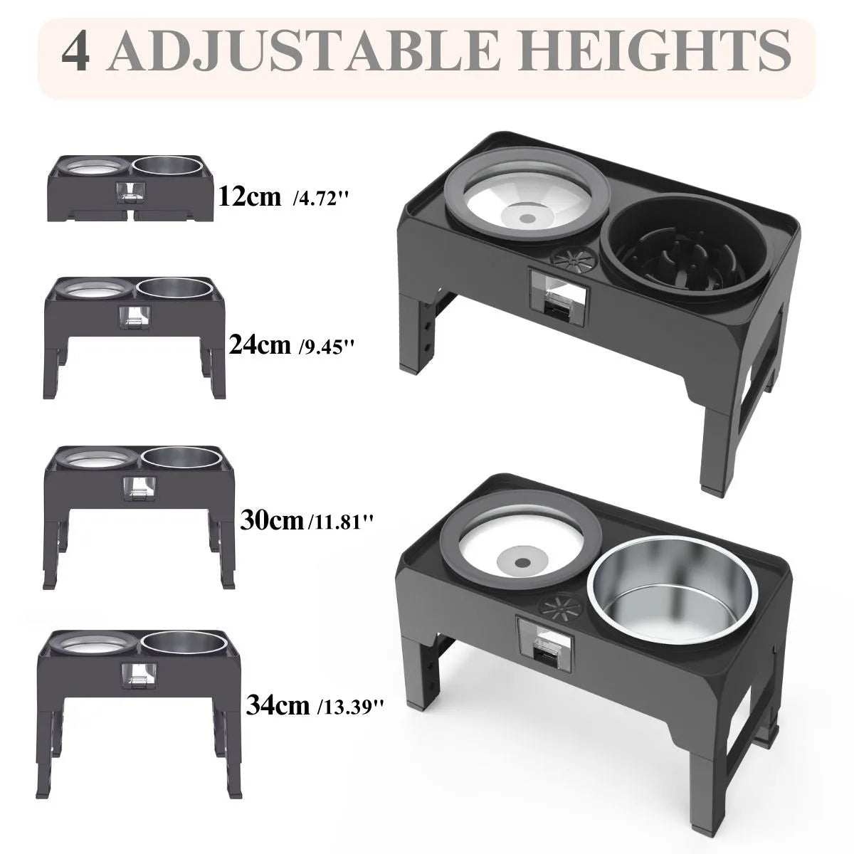 2-in-1 Adjustable Raised Dog Feeder With Double Stainless Steel Bowls