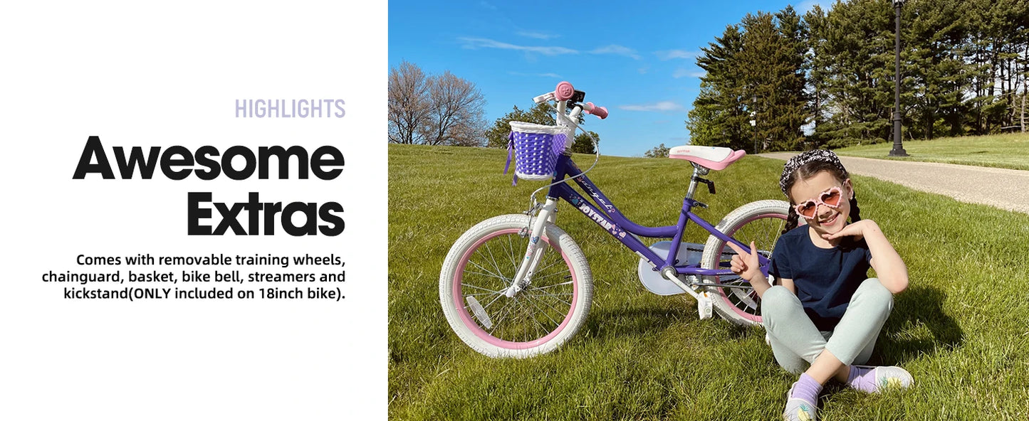 US warehouse Colorful Girls Bike with Basket & Training Wheels 12 14 16 18 Inch Kids Bike Foot Brake