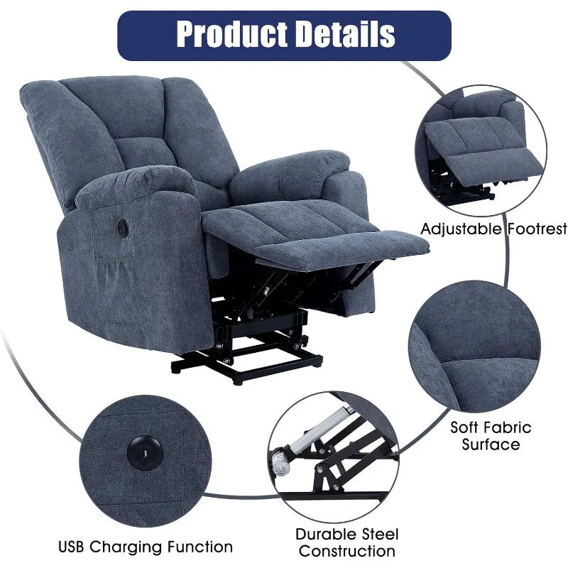 Power Lift Recliner Chair for Elderly, Plush Fabric Electric Recliner w/Heated & Vibration Massage