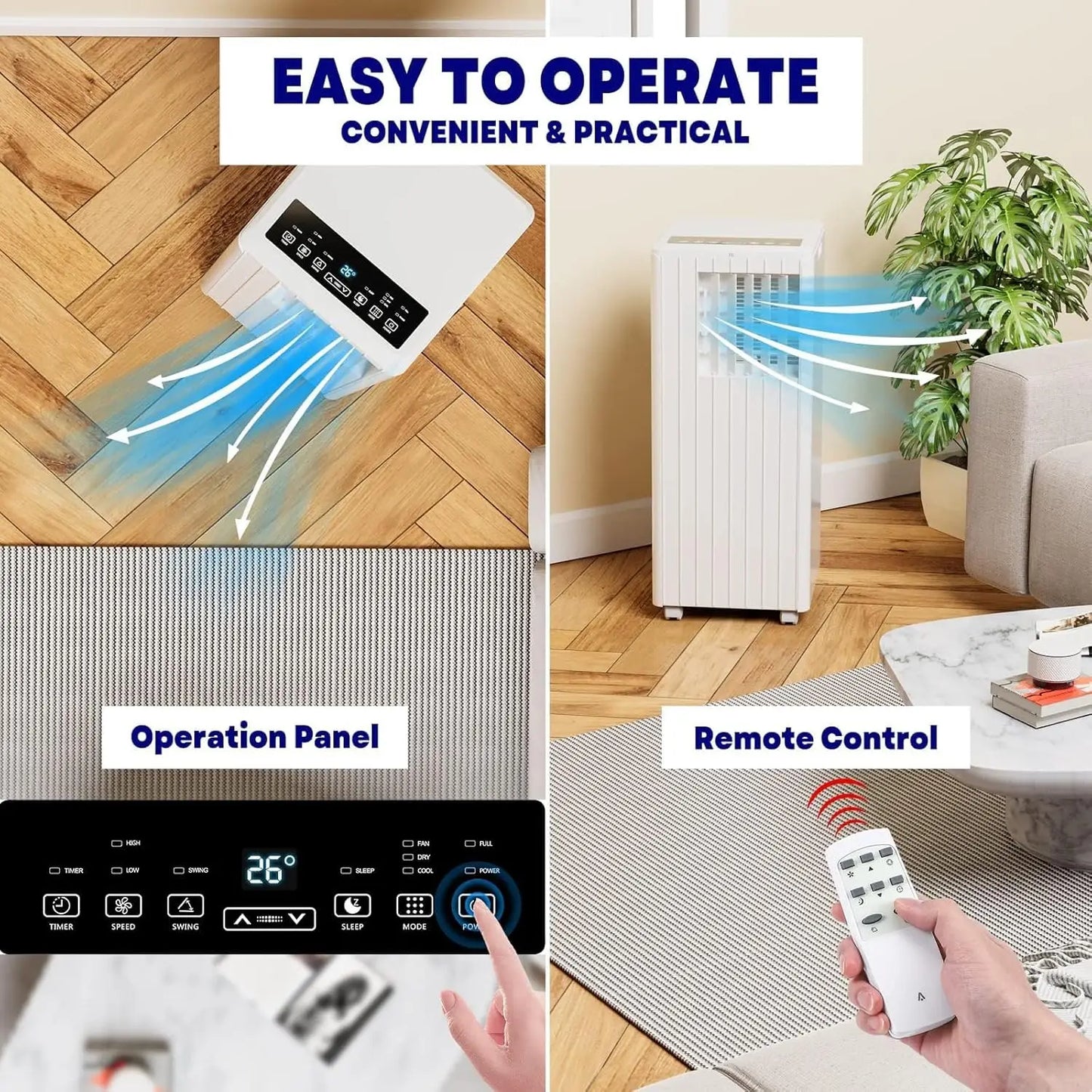 8,000 BTU Portable Air Conditioner, 3-in-1 AC Unit/350 Sq. Ft., Remote Window Kit Included, 115V