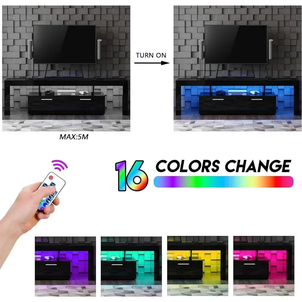 Black TV Stand for 55+/65+/70/75 In TV, Entertainment Center, LED Media Console, TV Table