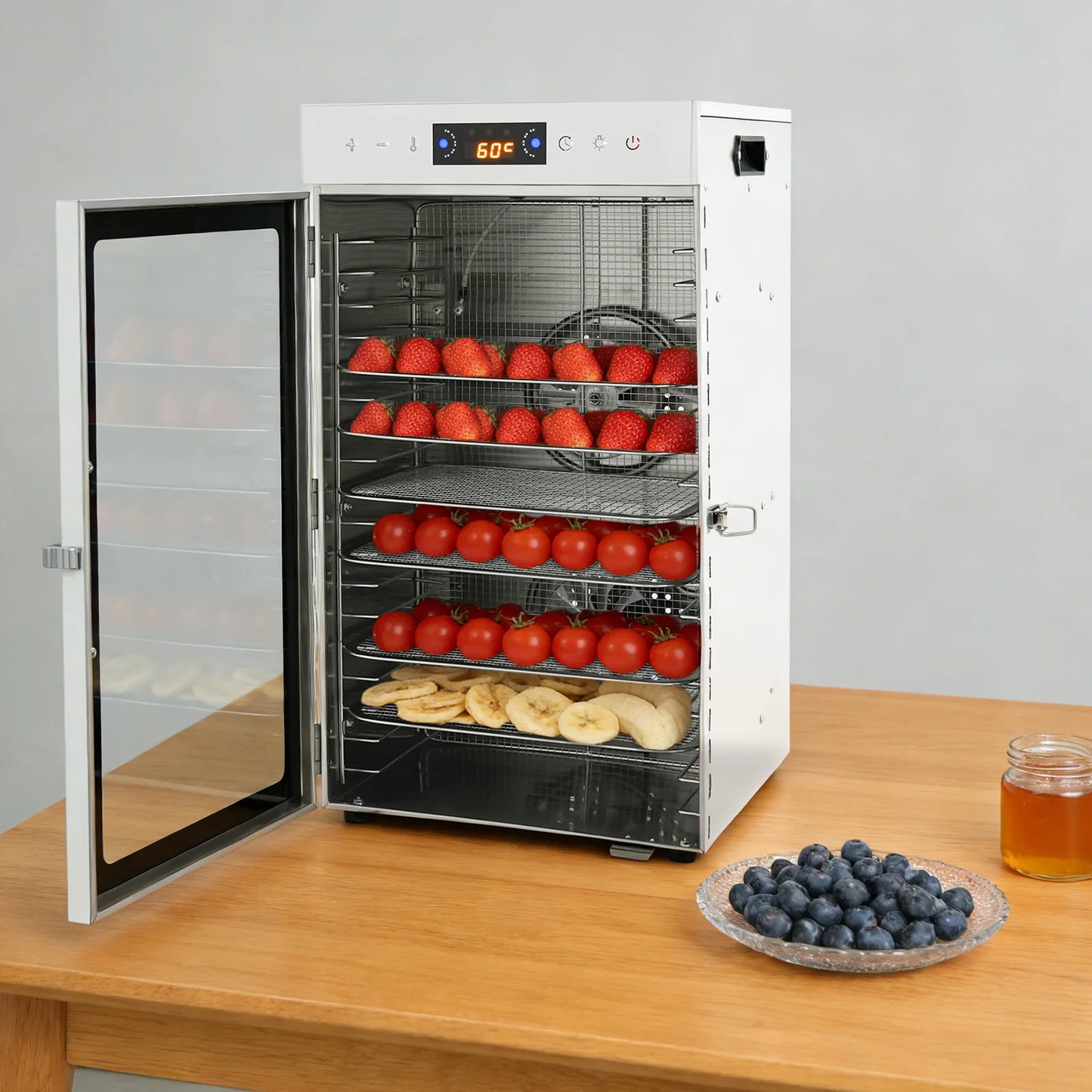 Stainless Steel Fruit Dryer+800W Power, Food Dehydrator+18 Grids, Fruit Dryer Machine+30-90°C Temp