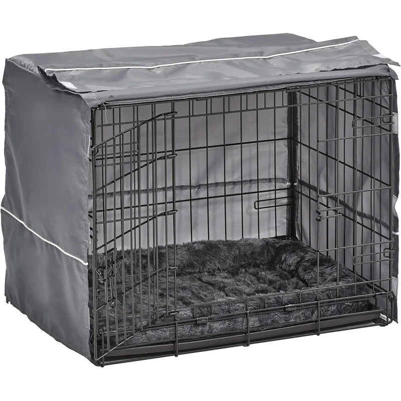 New World Double Door Dog Crate Kit Includes One Two , Matching Gray Bed &   Cover, 24-Inch