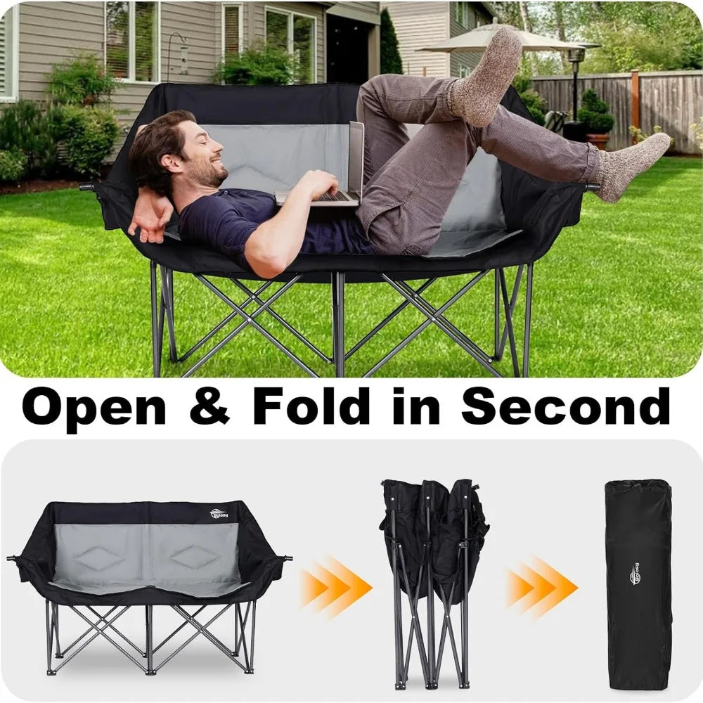 Bolosy Oversized Double Folding Camping Chair/Two Adults, Heavy Duty and Portable with Cup Holders