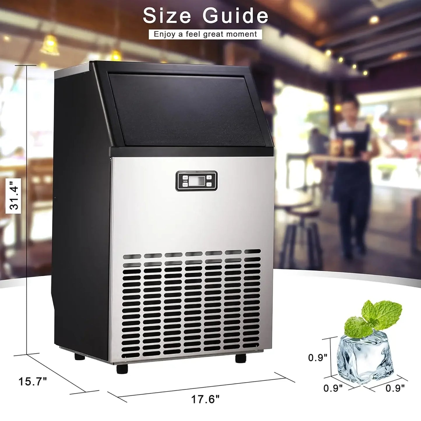 Maker, Commercial Ice Machine,100Lbs/Day, Stainless Steel Ice Machine with 48 Lbs Capacity