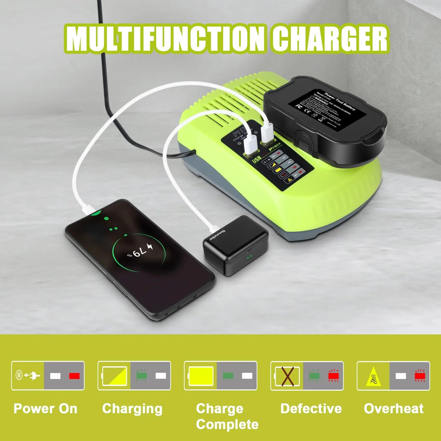 2 Pack 3.5Ah 18V Battery+Charger Combo/Ryobi ONE+ Battery P102 P103 P104 P105 P107 P109 P117 P190