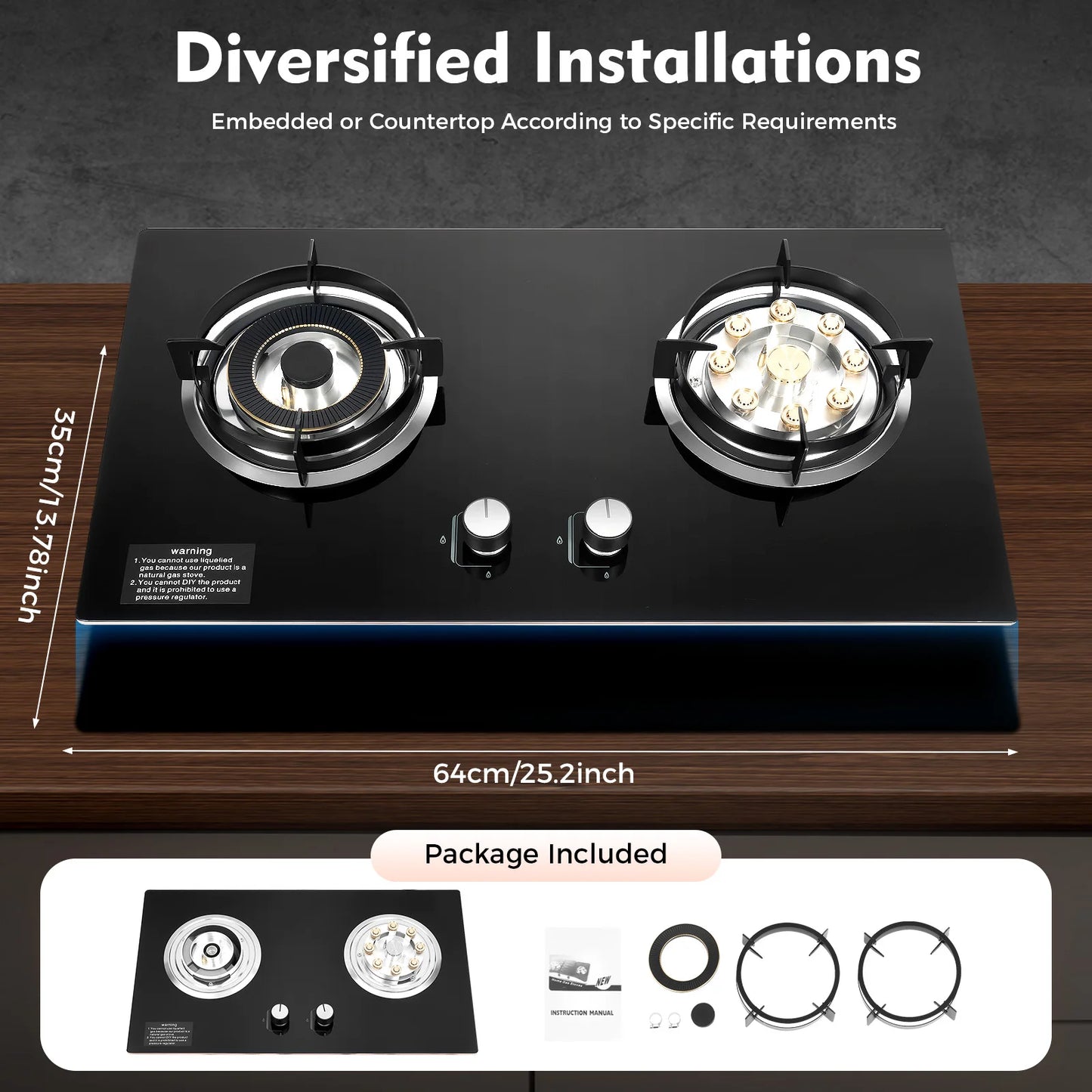 4.2KW+5.2KW Household Double Stove Hob Built in Gas Stove 2 Grade Dual-purpose Burner Natural Gas
